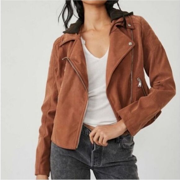 NWOT Free People Harriett Vegan Suede Hooded Moto Jacket medium - Picture 3 of 13